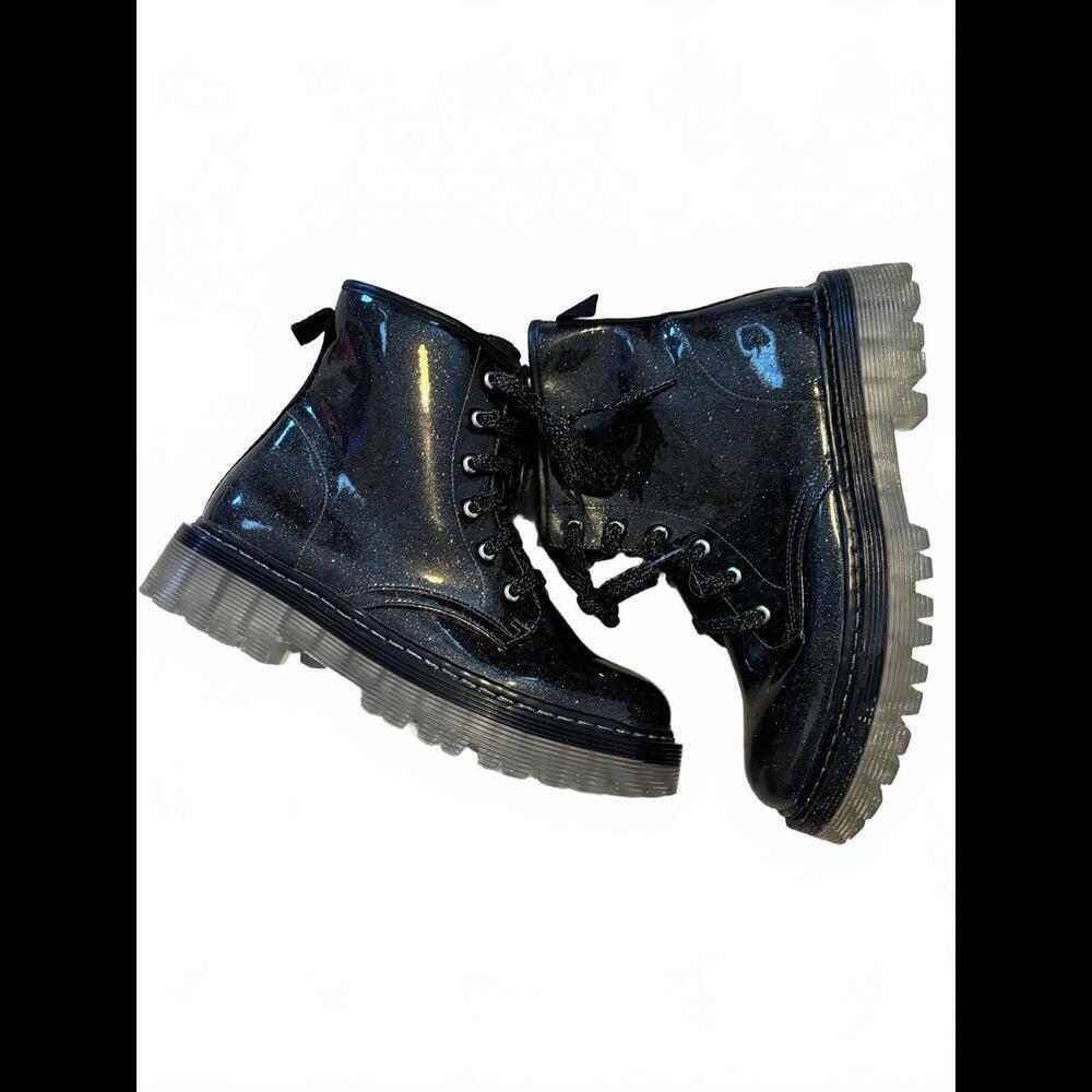 NWOT Steve Madden Black Glitter Chunky Combat Boots